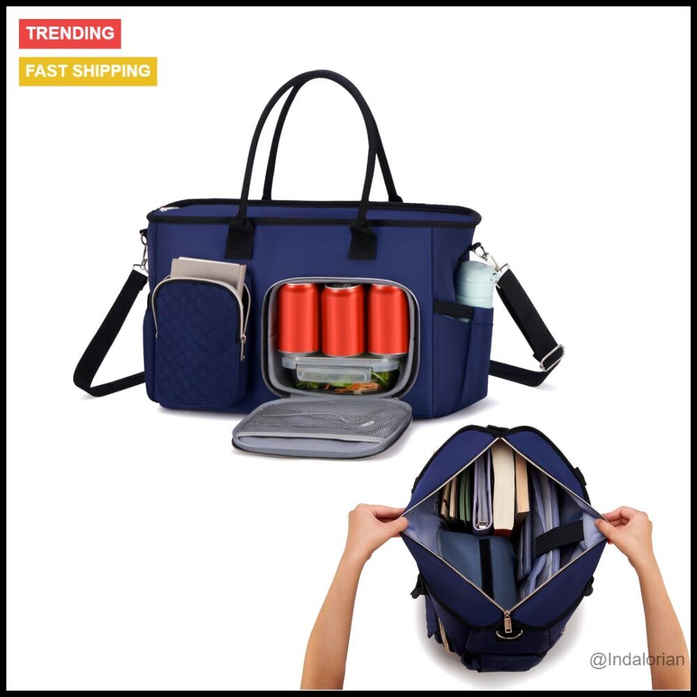 Large Water-Resistant Laptop Tote with Insulated Lunch Compartment Messenger Bag